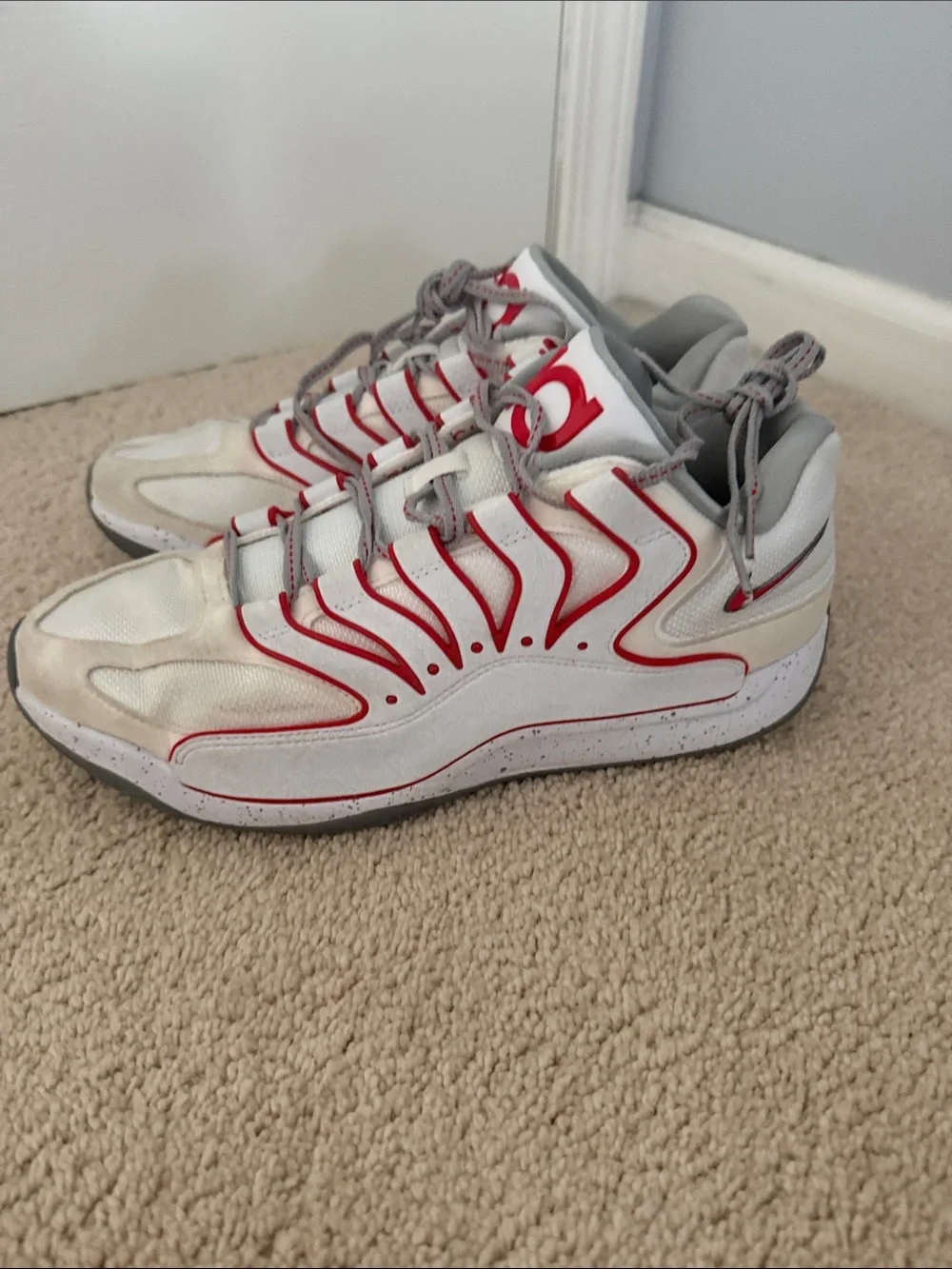 Kevin Durant White & Red Basketball shoes with Gray Accents